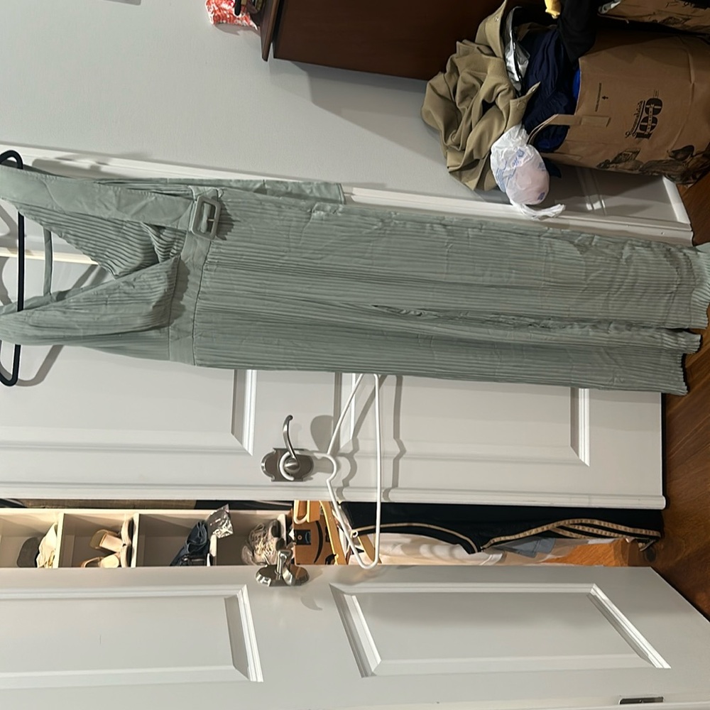 Nice sage chiffon jumpsuit with belt
